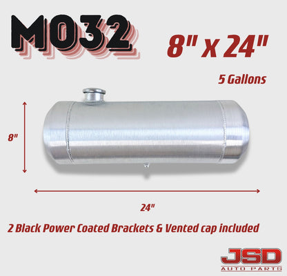 M032 JSD Aluminum Spun Fuel Tank 8x24 center Fill 5. Gallon 1/4'' NPT