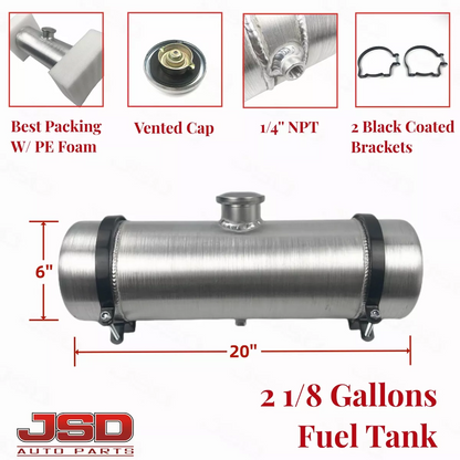 M323 JSD Aluminum Spun Fuel Tank 6x20 center Fill 2.13 Gallon 1/4'' NPT