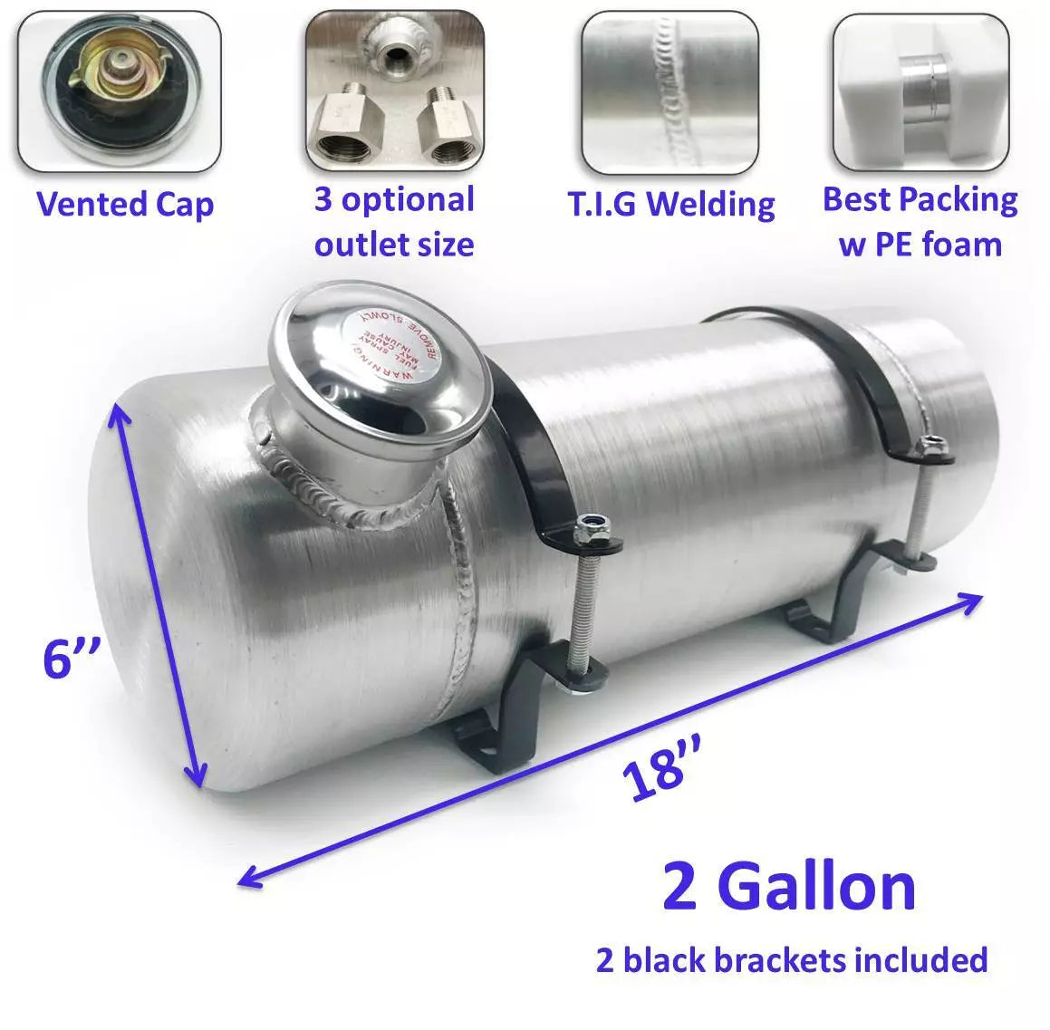 M297 JSD Aluminum Spun Fuel Tank 6x18 End Fill 2 Gallon 1/4'' NPT